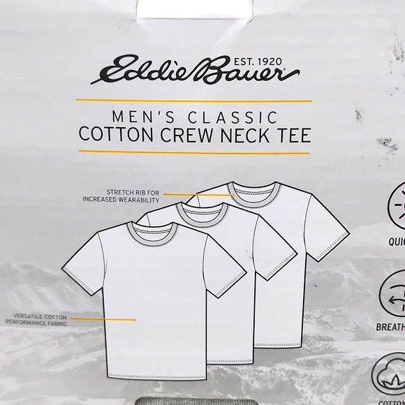 EDDIE BOUER MEN'S CLASSIC COTTON CREW NECK TEE, WHITE GRAY & BLACK - Picture 3 of 6